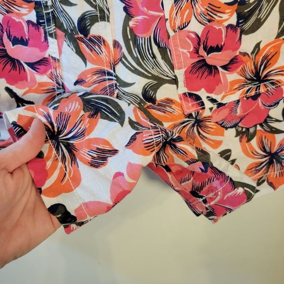NWT Gap Factory: Cotton Linen Blend Hawaiian Print Shorts Drawstring Button-Up - Picture 4 of 8
